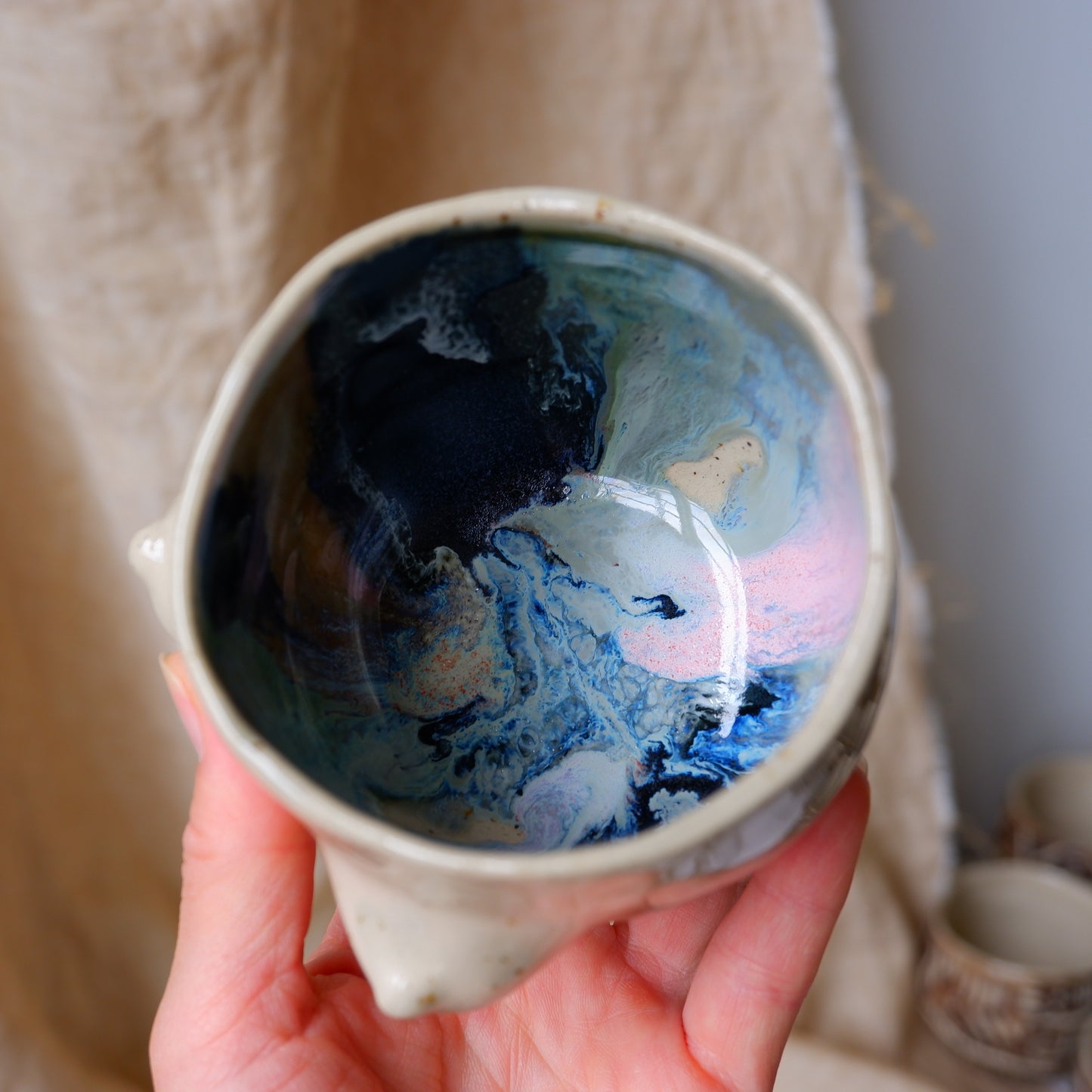 Carved tattoo mug with the sky inside