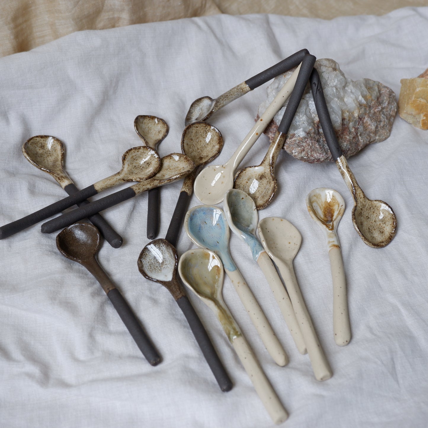 Beige clay ceramic spoons
