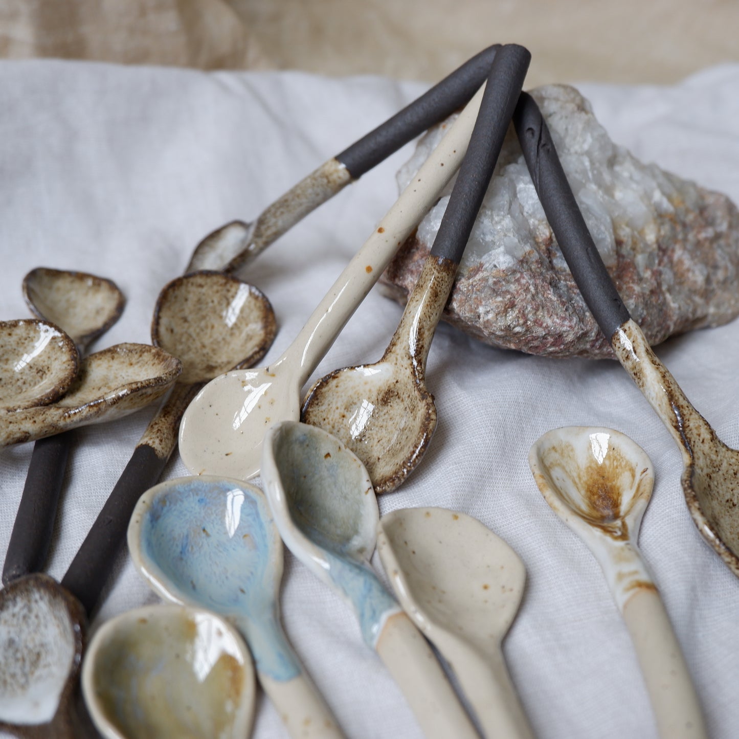 Beige clay ceramic spoons