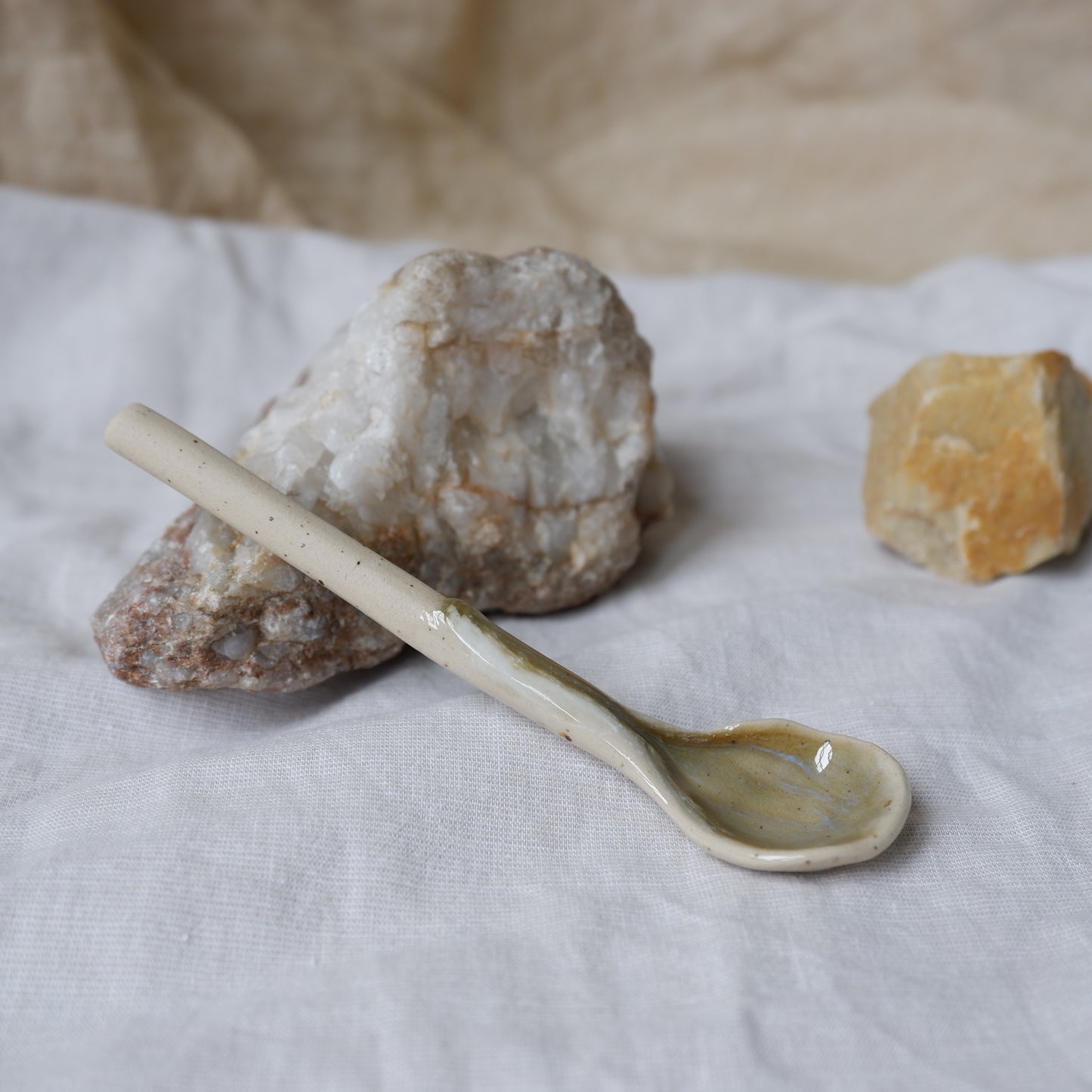 Beige clay ceramic spoons