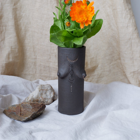 Rooted Collection // Brown clay vase with piercing