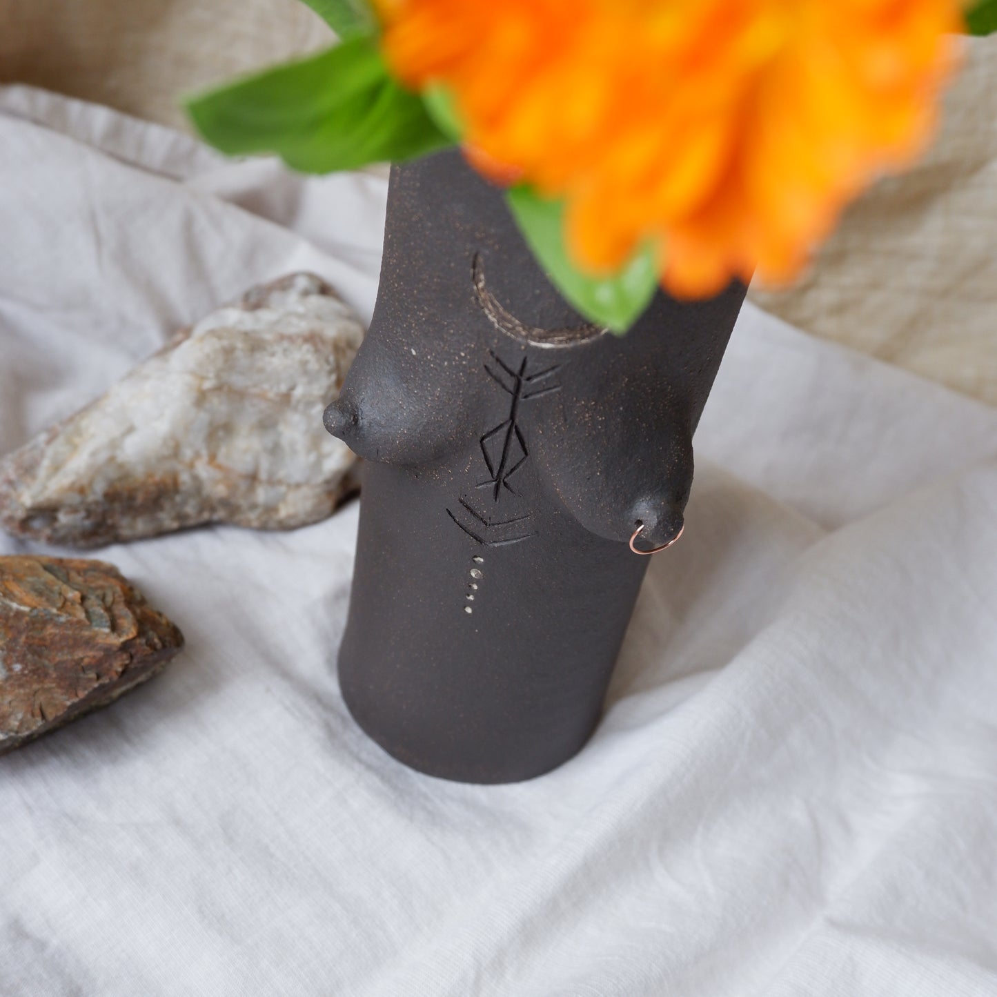 Rooted Collection // Brown clay vase with piercing