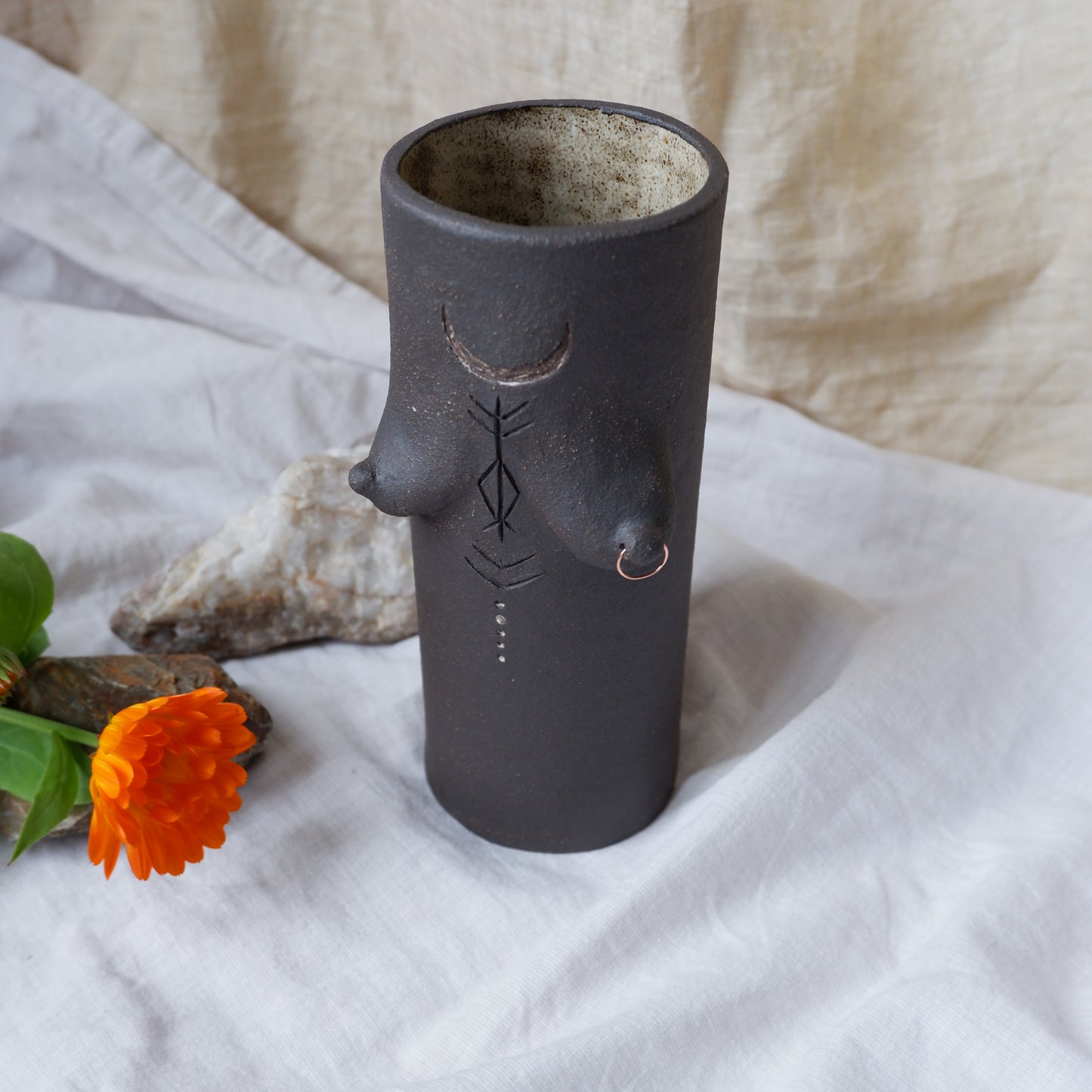 Rooted Collection // Brown clay vase with piercing