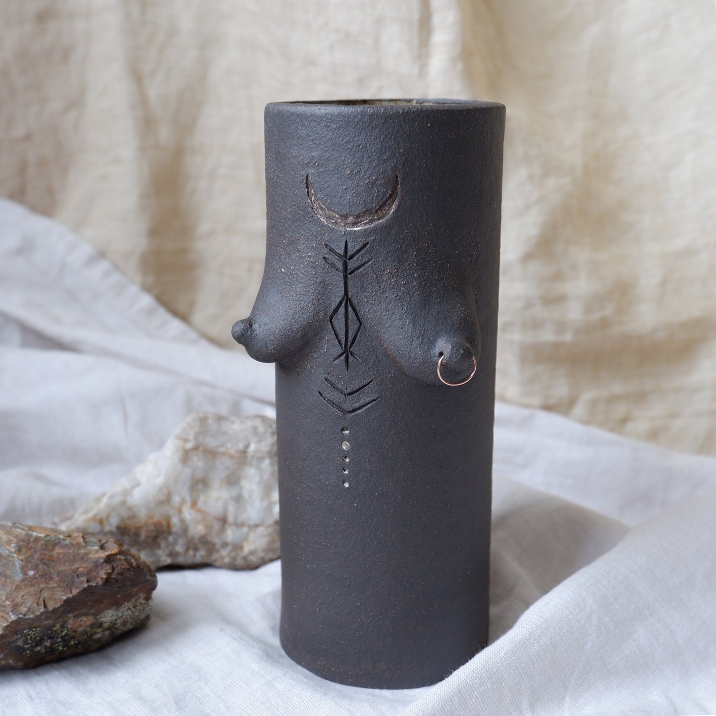 Rooted Collection // Brown clay vase with piercing