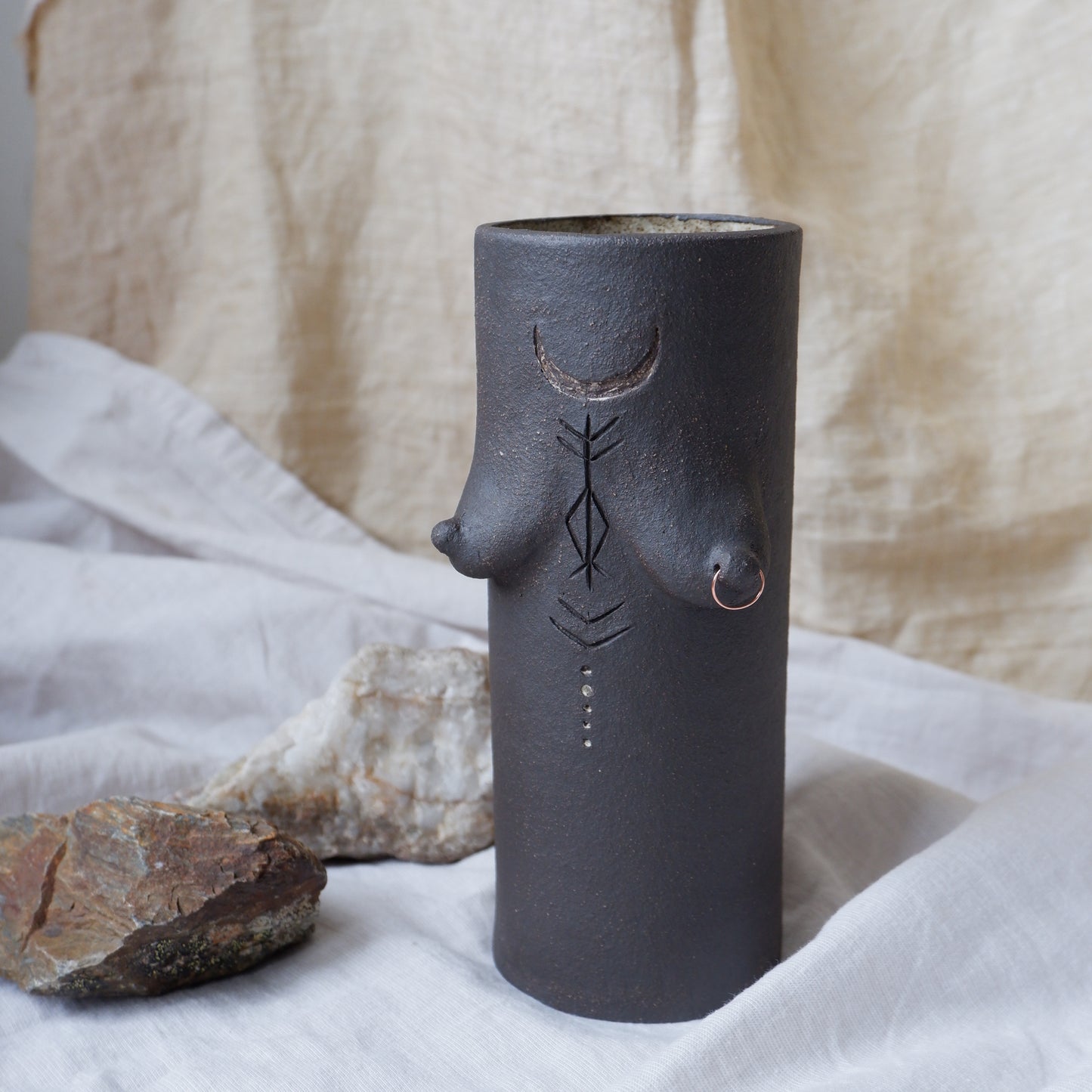 Rooted Collection // Brown clay vase with piercing