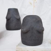 Load image into Gallery viewer, Black Sculptural Vase with a tiny top opening
