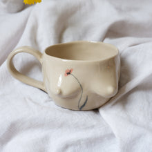 Load image into Gallery viewer, Beige mug with a handle with flower drawn by hand 🌺
