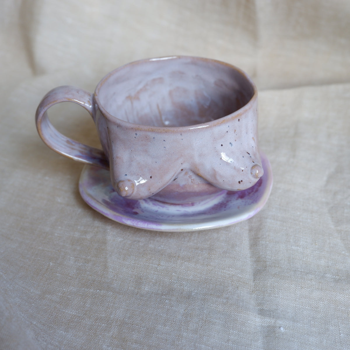 Mug and saucer set in lilac