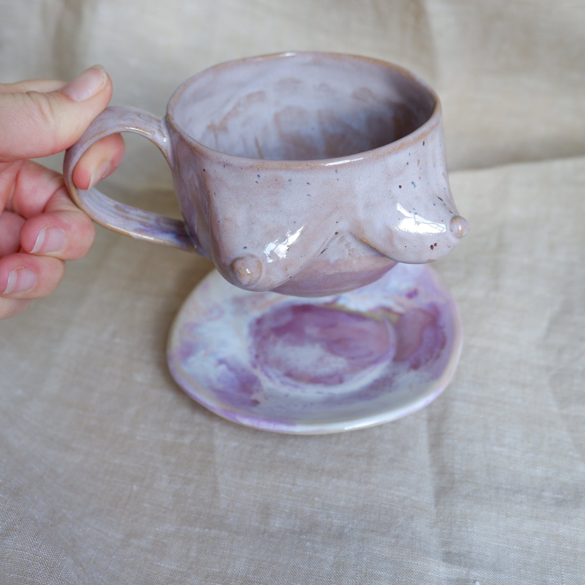 Mug and saucer set in lilac