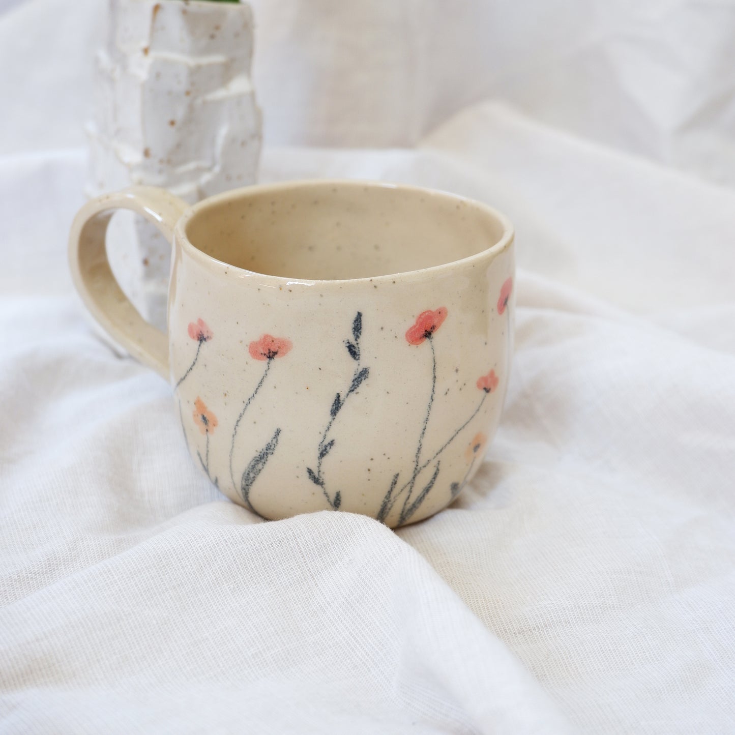 Beige mug with flowers drawn by hand 🌱🌷