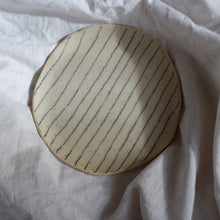 Load image into Gallery viewer, Beige saucer with a hand drawn pencil stripes, 15cm
