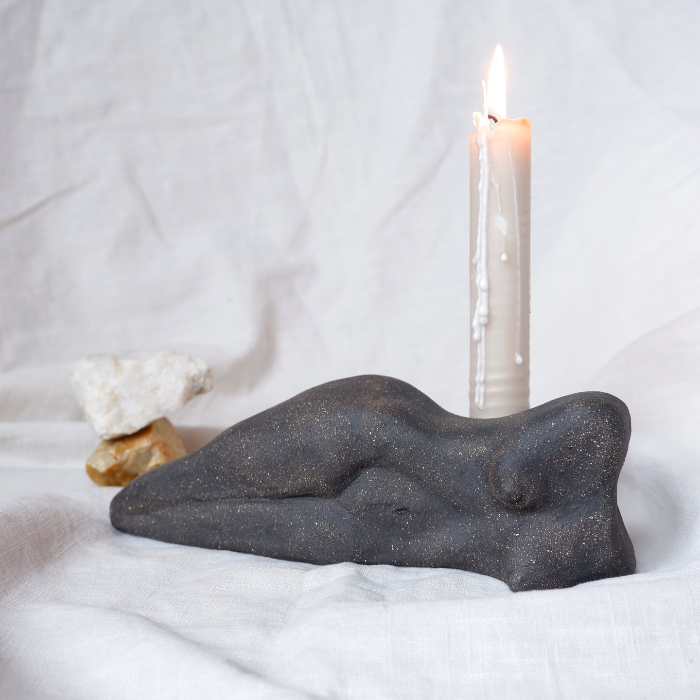 Handmade Ceramic Sculpture with a Candle Holder