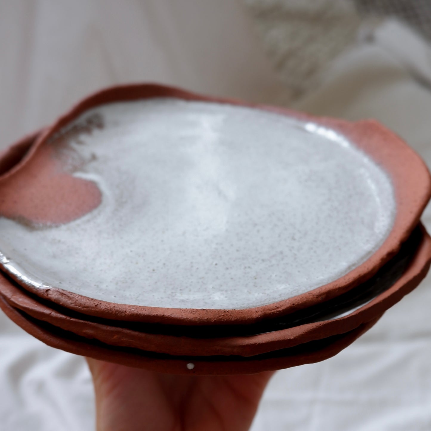 Moon plate made from red clay