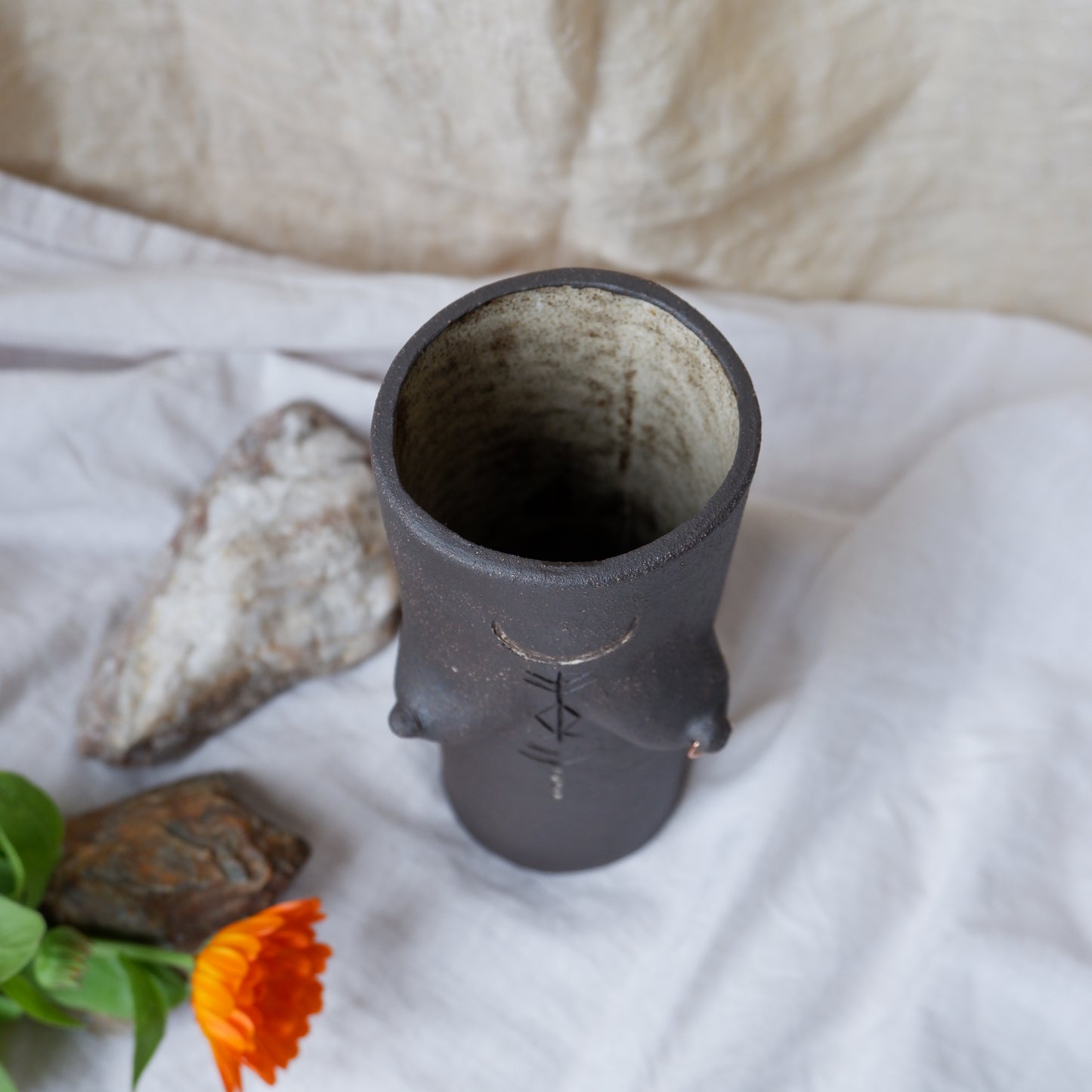 Rooted Collection // Brown clay vase with piercing