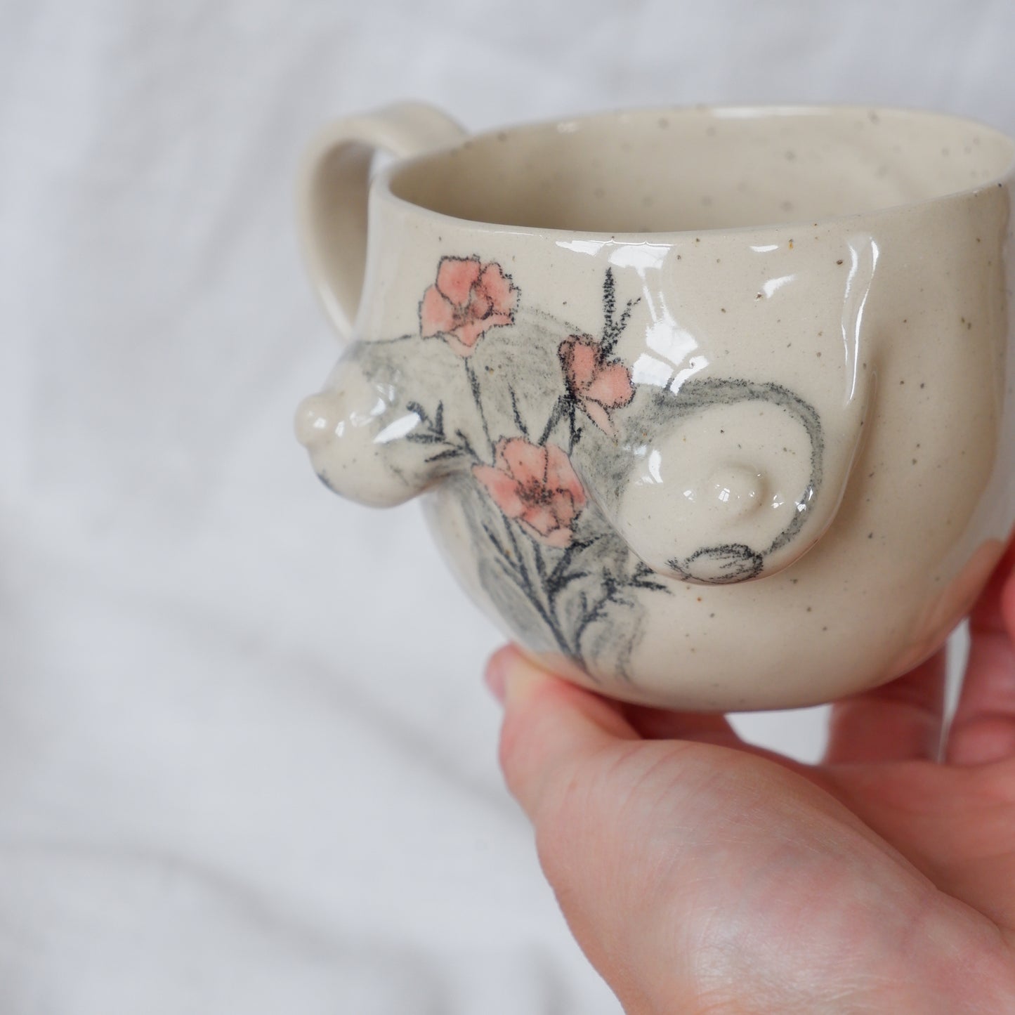 Pure love on a handmade mug, speckled clay