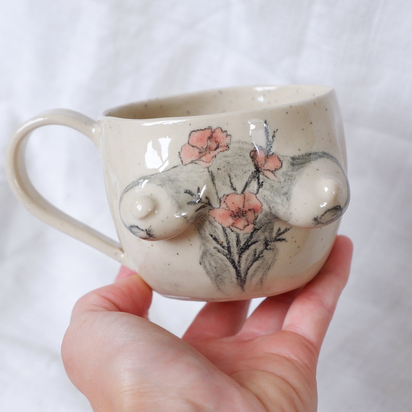 Pure love on a handmade mug, speckled clay