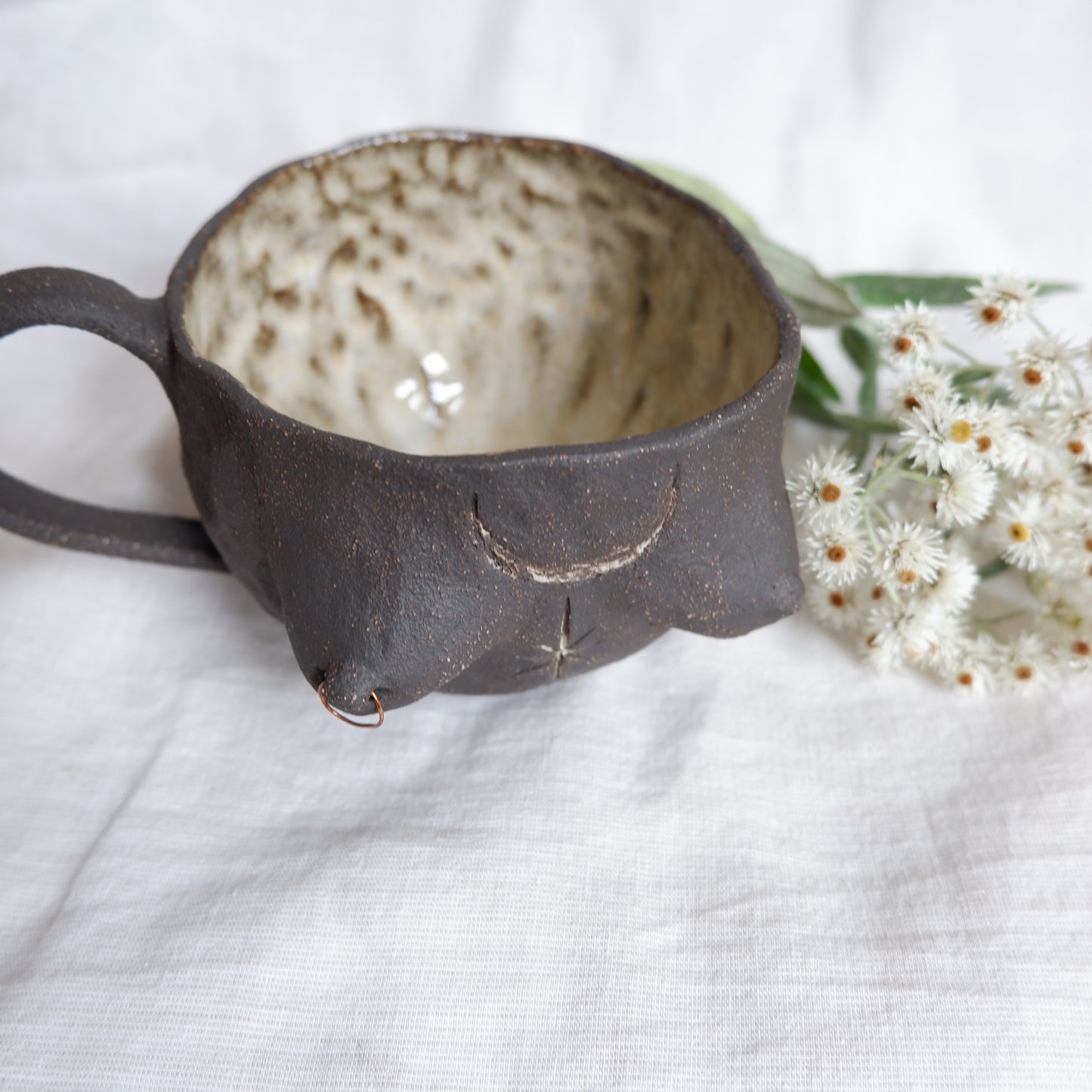 Rooted Collection // Carved tattoo mug with piercing / Symbolizes guidance and transformation