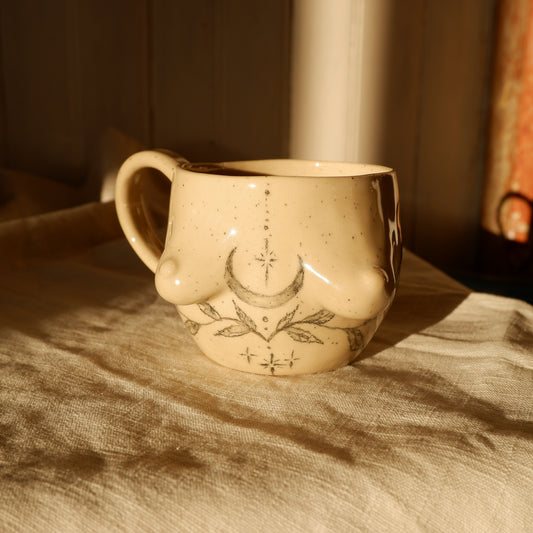 Hand-drawn tattoo mug with a handle