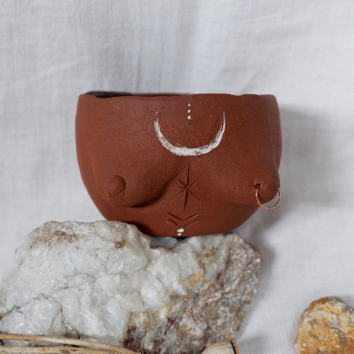 Ember Collection // Carved tattoo mug with piercing / symbolizes fiery growth and inner illumination