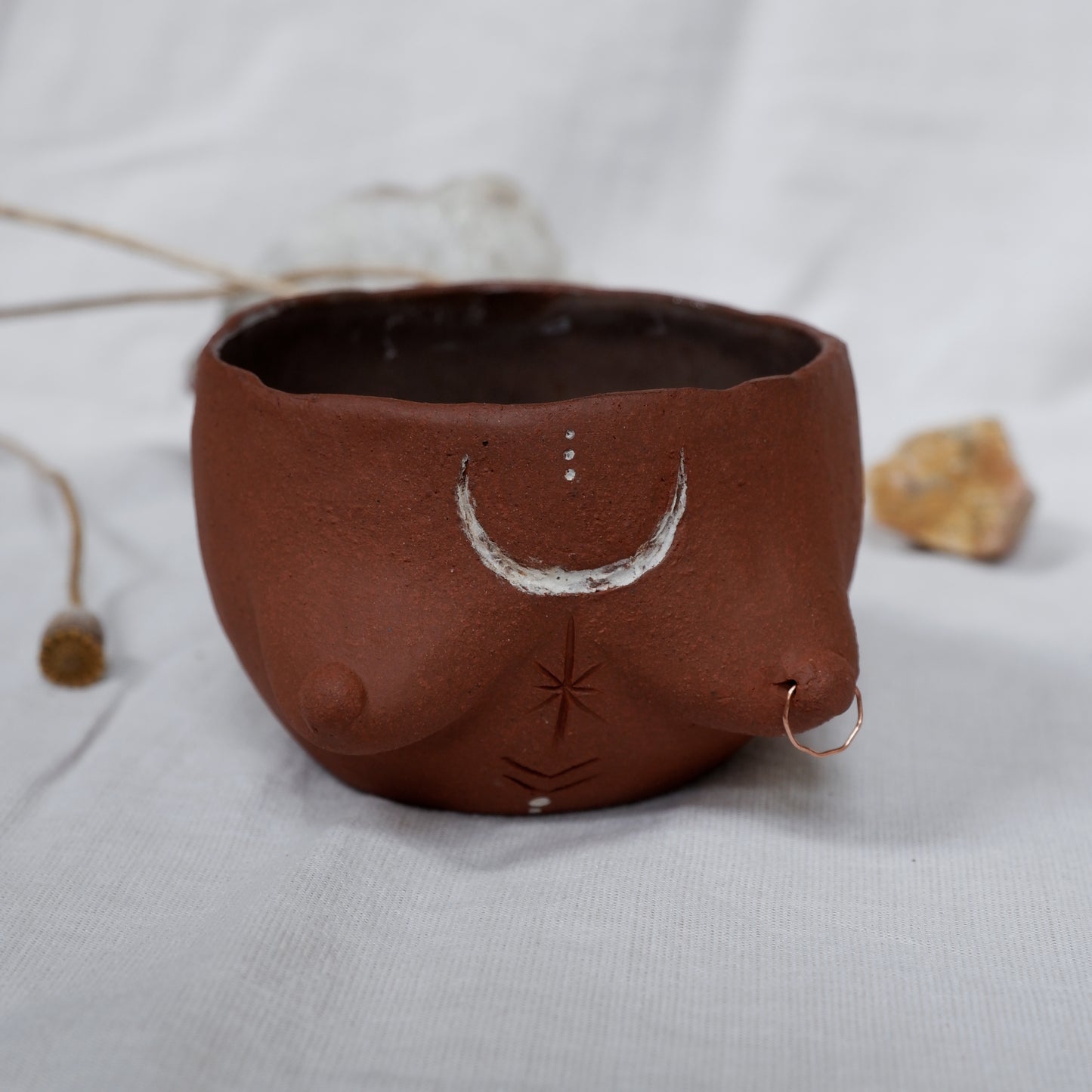 Ember Collection // Carved tattoo mug with piercing / symbolizes fiery growth and inner illumination