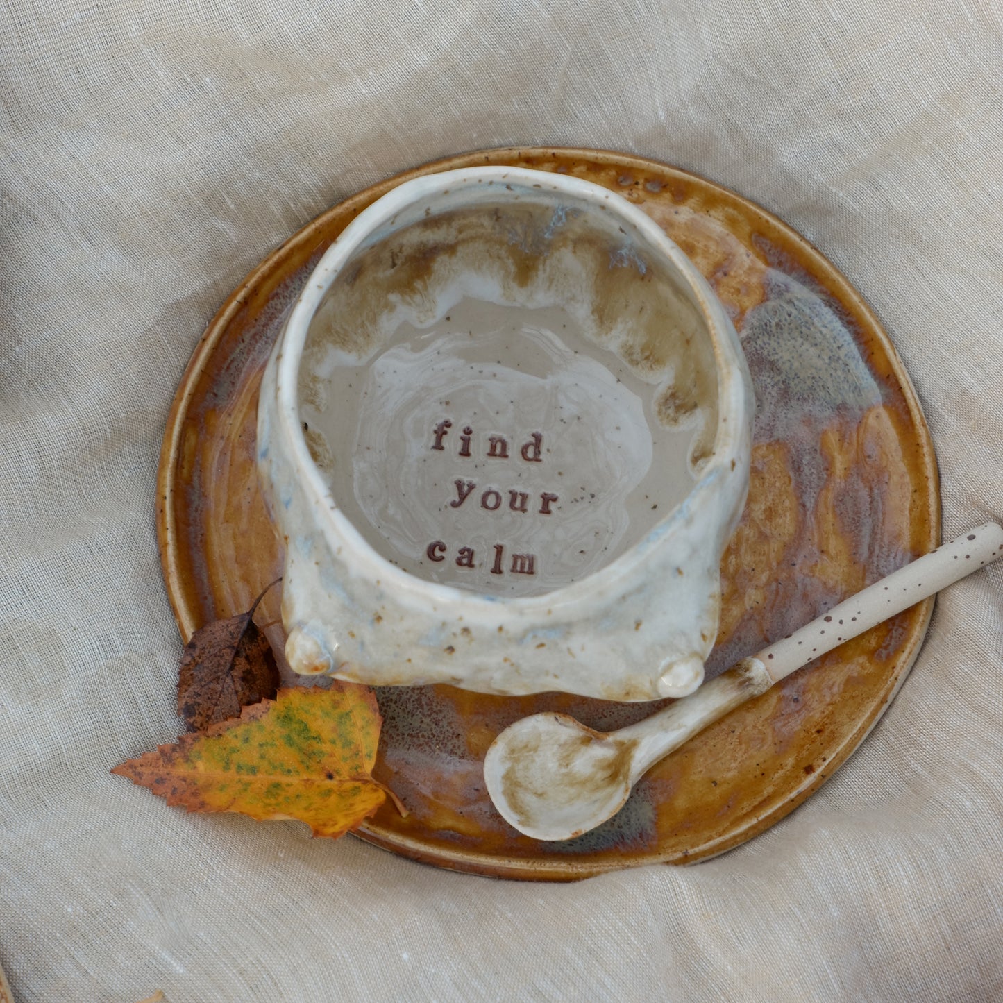 Linen and Leaves Mug / find your calm