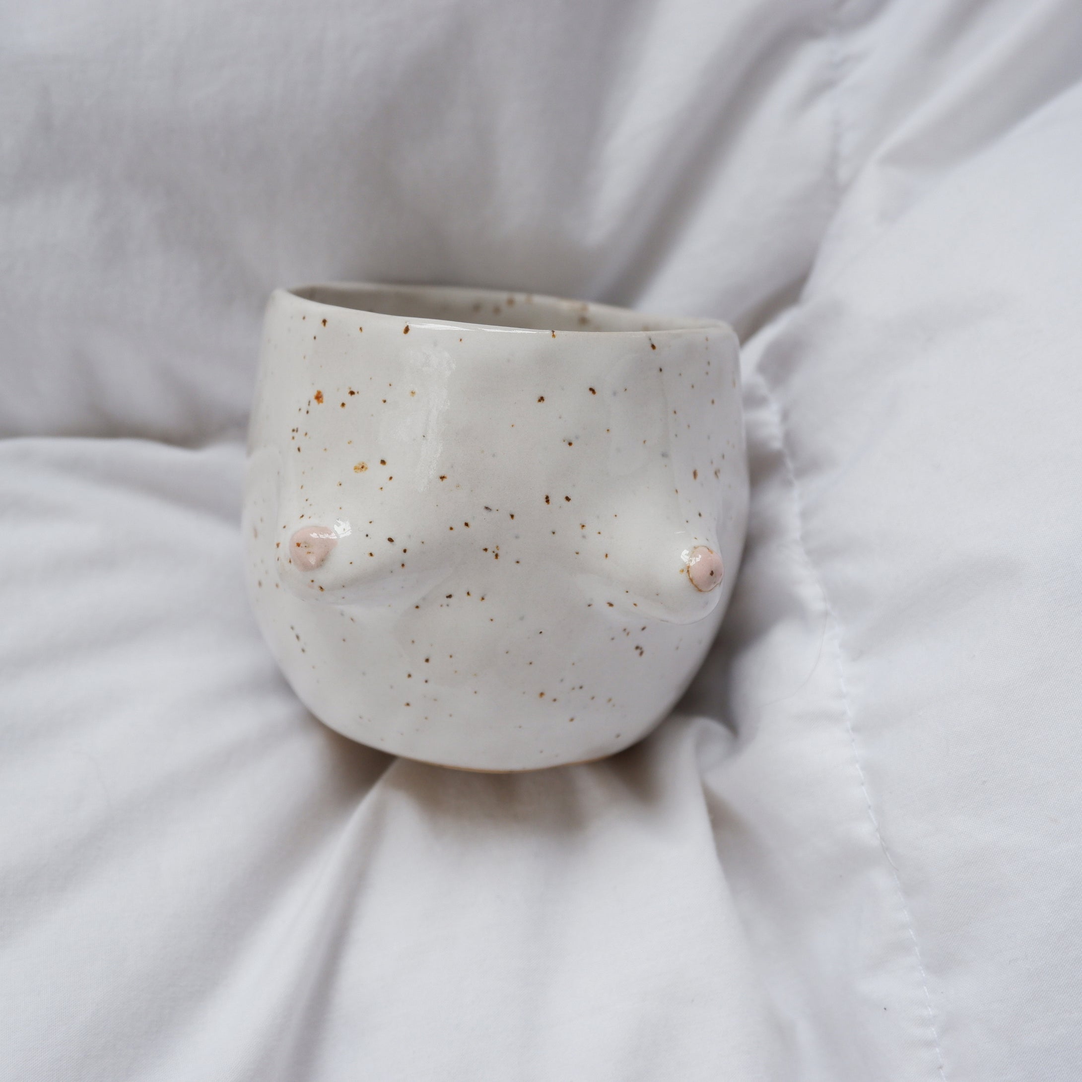 Speckled white mugs