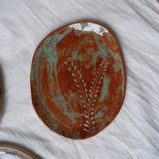 Hand carved Saucer in Brown and Green shades